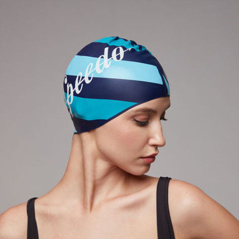 新款上市Speedo/速比濤舒適護耳男女 可愛印花 防水矽膠不勒高效訓練泳帽