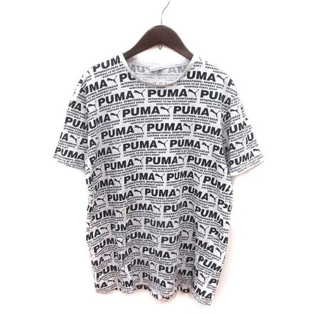 PUMA針織上衣 T恤 襯衫圓領 白色 黑色 滿版 短袖 日本直送 二手