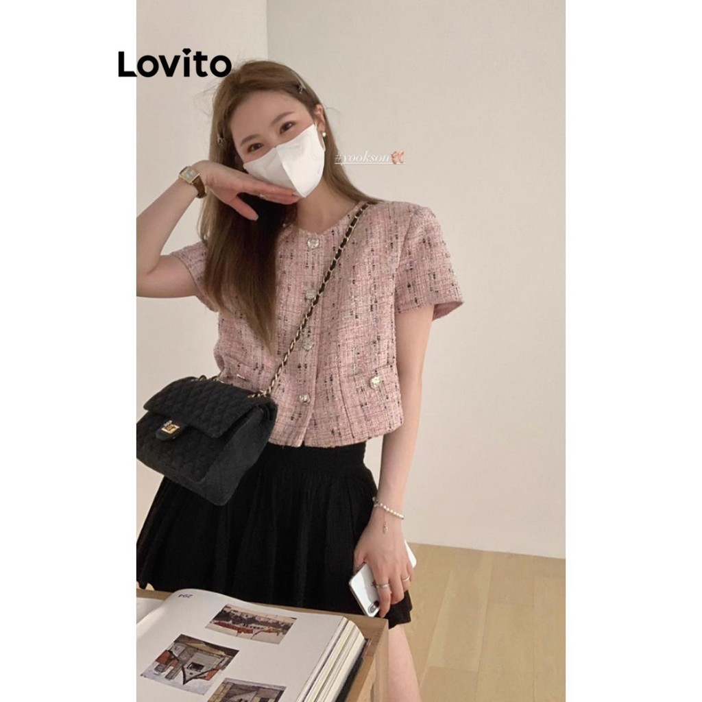 Lovito 女士休閒素色鈕扣口袋襯衫 LNE60091