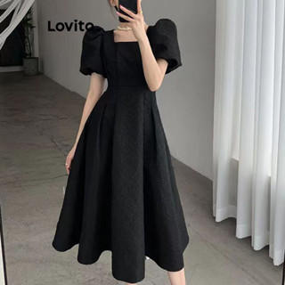 Lovito 女用優雅素色百褶洋裝 LNA35064 (白色/黑色)