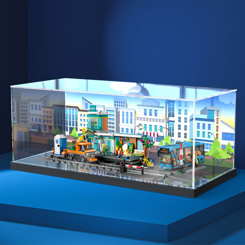 亞克力展示盒適用樂高 城市系列忙碌的火車站60335拼搭積木玩具