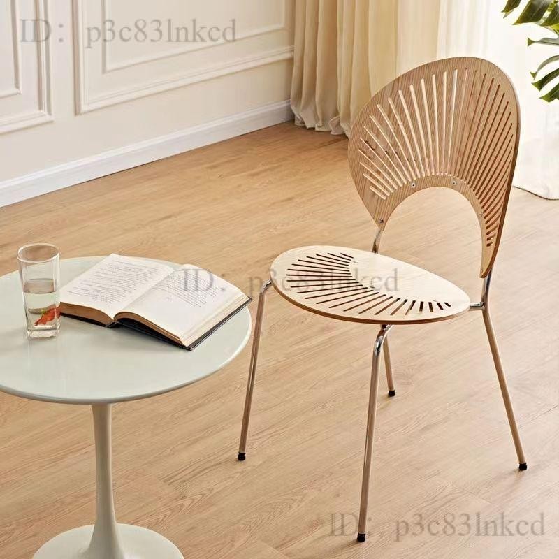 木質餐椅貝殼椅家用簡約靠背餐桌椅子復古中古茶桌輕奢高級感木椅