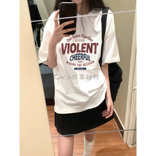 【Kaka】美式重磅白色t恤女短袖 復古短T 夏日穿搭 寬松 純棉 設計感上衣 小個子穿搭 字母印花 女生上衣 學生衣服