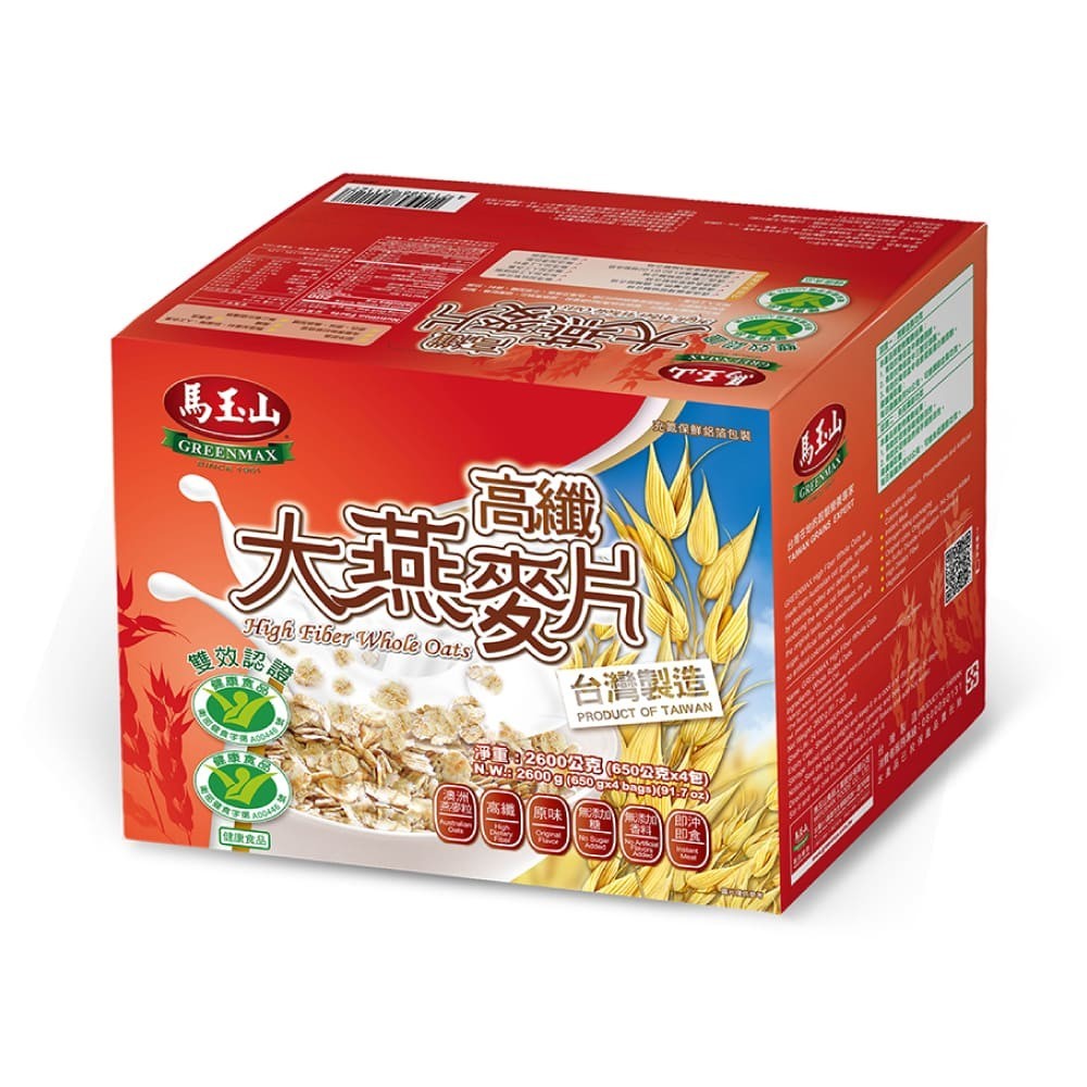 【馬玉山】 高纖大燕麥片650g×4pcs（盒） （健康雙認證）