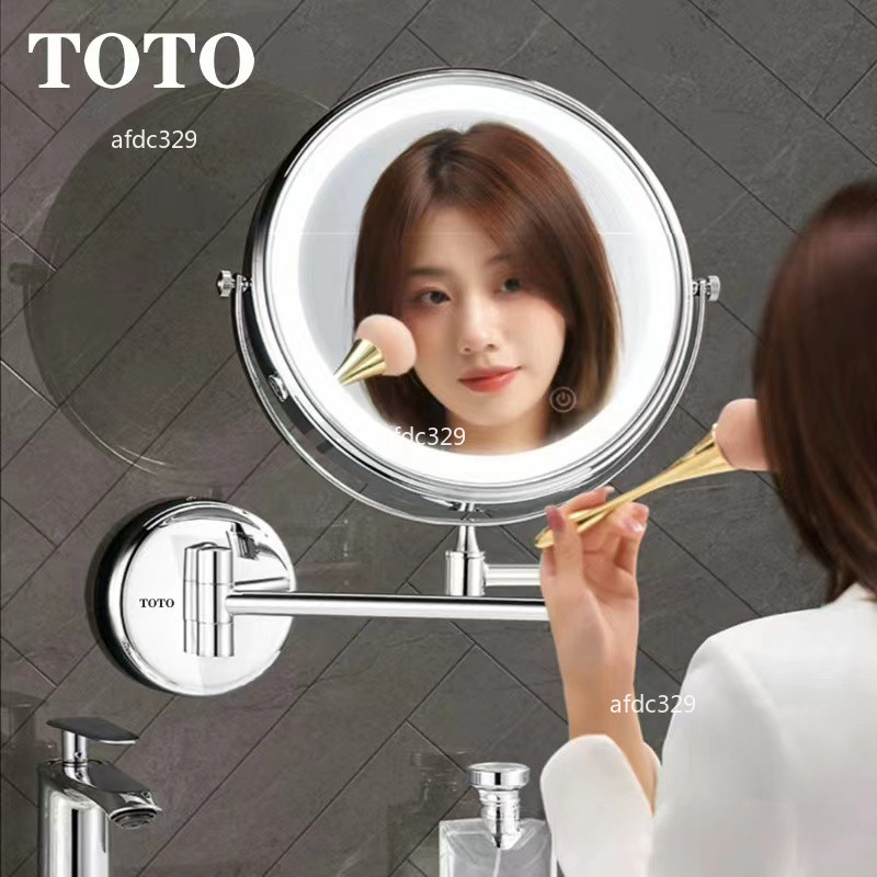 TOTO觸控可調 三色溫 LED雙面鏡 壁掛免打孔浴室衛生間梳妝鏡 3倍放大鏡可折疊 伸縮旋轉收納化妝鏡子高檔免打孔高清