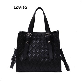 Lovito 休閒平紋編織壓花方形手提包多種背帶方式大容量使用場景女士小斜揹包 LFA66066