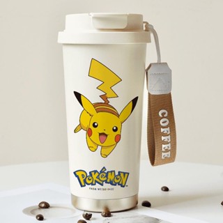 【新品特價】保溫杯皮卡丘吸管便攜式可愛卡通咖啡杯學生水杯子來圖訂製不鏽鋼 辦公室飲水杯 學生教室