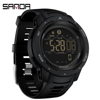 Sanda 2145 Masculino 品牌男士手錶運動計步器卡路里 50M 防水 LED 數字手錶軍用手錶 Relo
