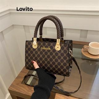 Lovito 女士優雅素色精緻復古印花方形手提包 LFA65049