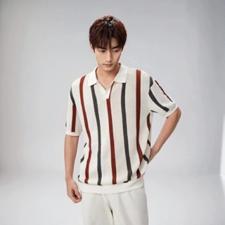 【HOT 本舖】男裝 S-2XL 夏季 條紋撞色 翻領短袖t恤 男士潮牌 個性時尚 休閒針織 polo衫上衣服
