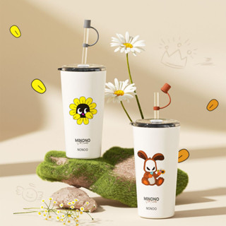 【LUCKY】MINONO×NONOO 吸管保溫杯 316不鏽鋼 咖啡杯 可愛辦公便攜車用水杯 500ML