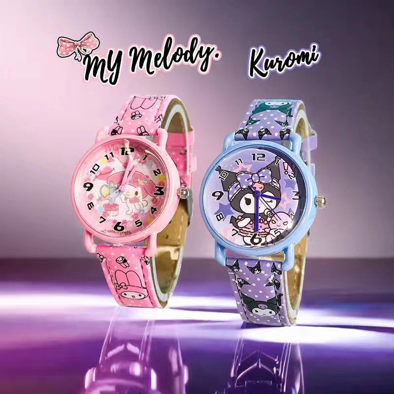 可愛新款三麗鷗兒童手錶庫洛米美樂蒂凱蒂貓少女心卡通腕錶學生石英錶禮物