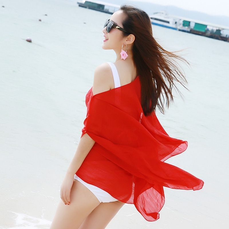 夏季沙灘披肩紗巾女韓國百變披肩圍巾開車防晒絲巾女