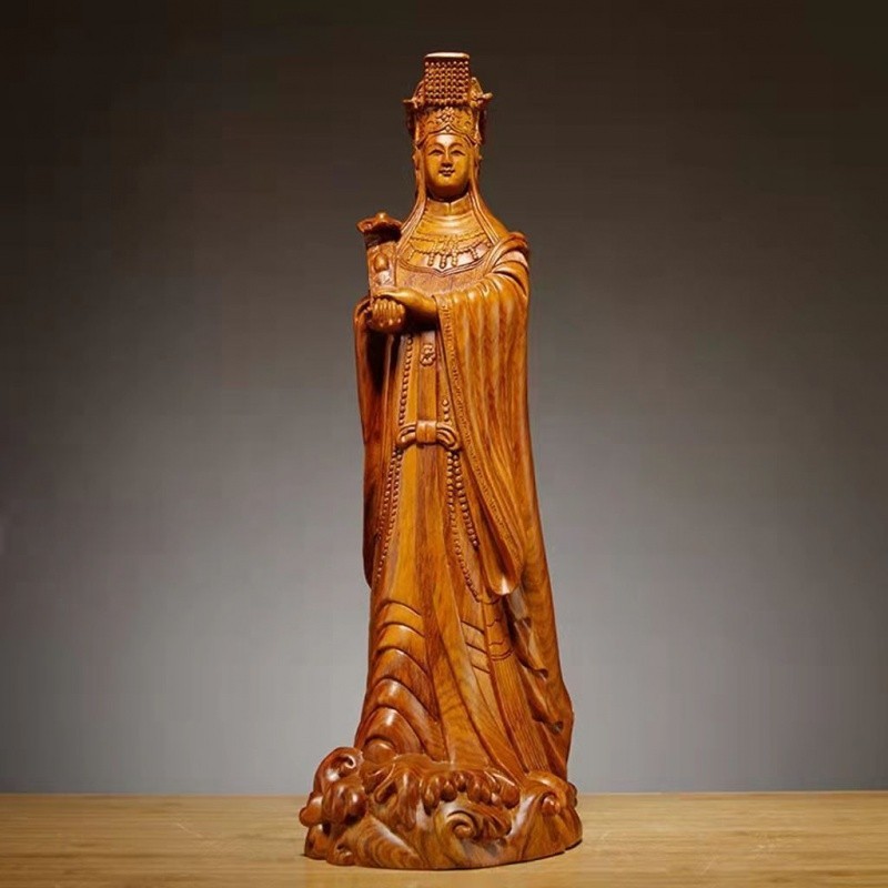 花梨木雕媽祖神像擺件家用供奉媽祖像海神天上聖母木頭雕刻工藝品