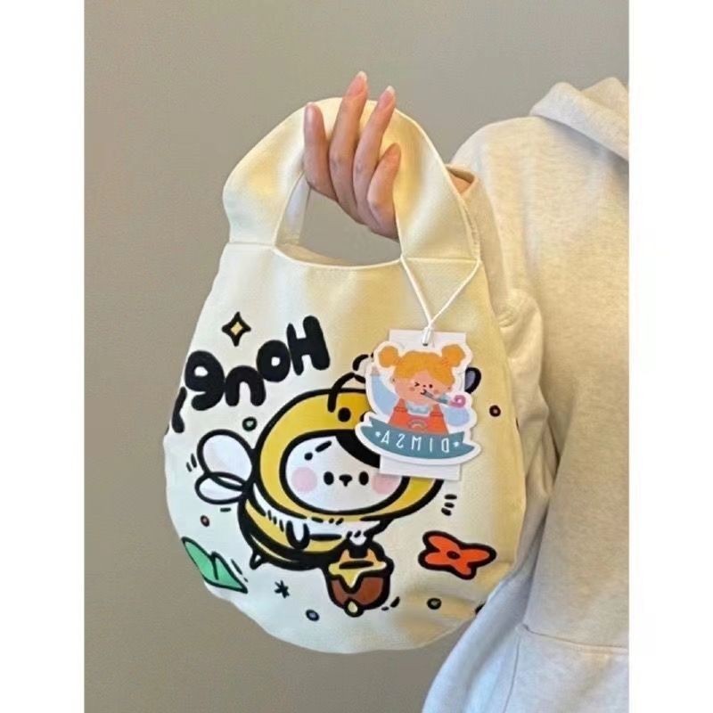 可愛少女零食包 大容量 學生帆布袋 韓國ins風 小蜜蜂 寶媽手提雞蛋包 手提袋 手提包 帆布袋