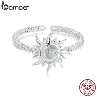 Bamoer 925 純銀開口戒指太陽和月亮時尚首飾禮物女士