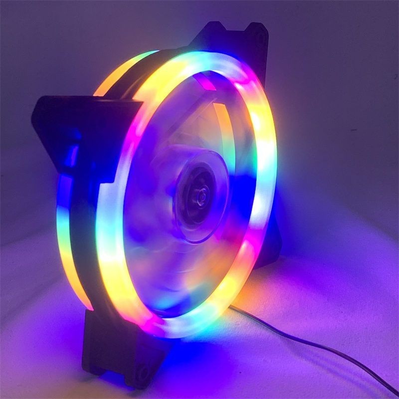 臺式主機電腦機箱風扇12CM極光RGB日食LED發光炫彩雙光圈靜音風扇