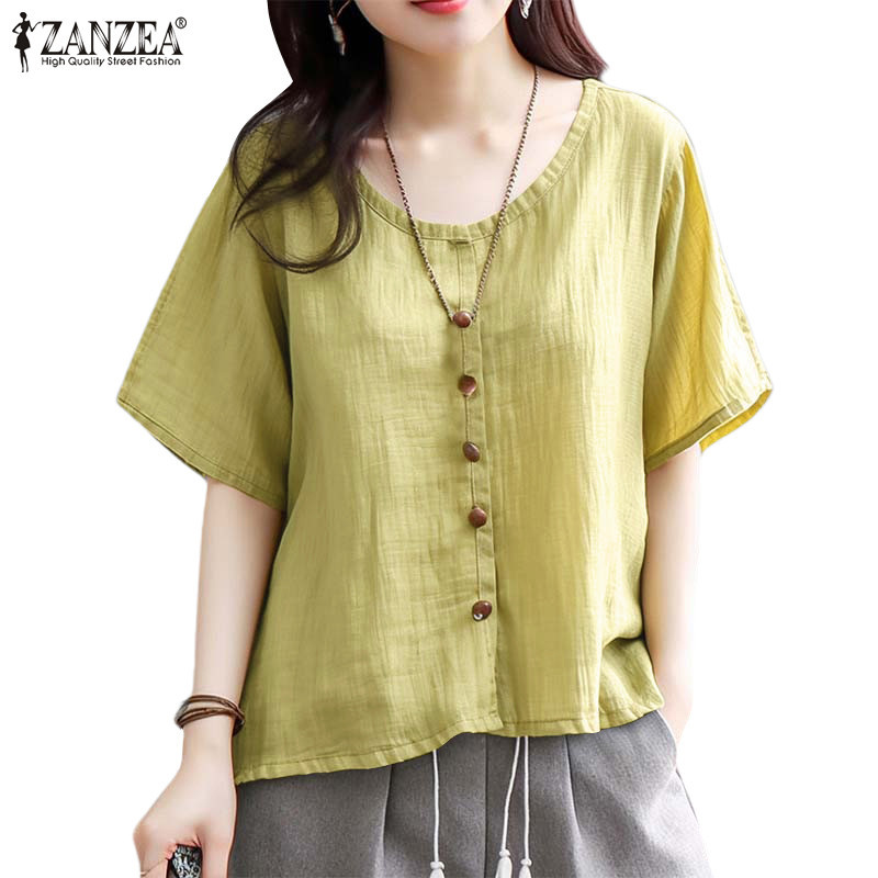 Zanzea 女式韓版休閒圓領寬鬆短袖襯衫