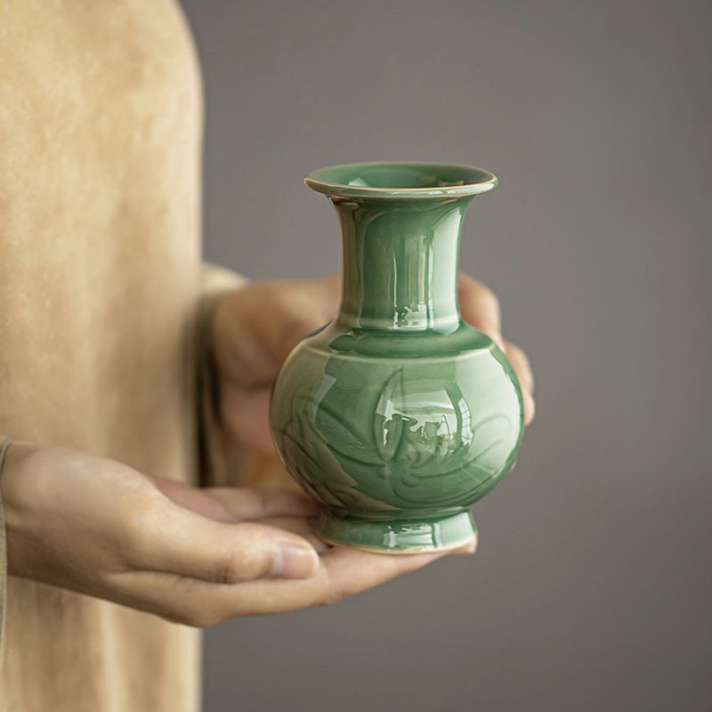 陶瓷乾燥花花瓶高檔中式青瓷小花瓶客廳插花裝飾瓷器桌面擺件 | 遇見.菩提樹下