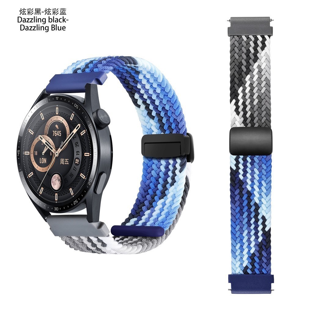 YBN 適用三星Watch 6錶帶 20mm22mm通用錶帶 摺疊扣磁吸編織雙色錶帶 華為 小米 華米 佳明磁吸錶帶