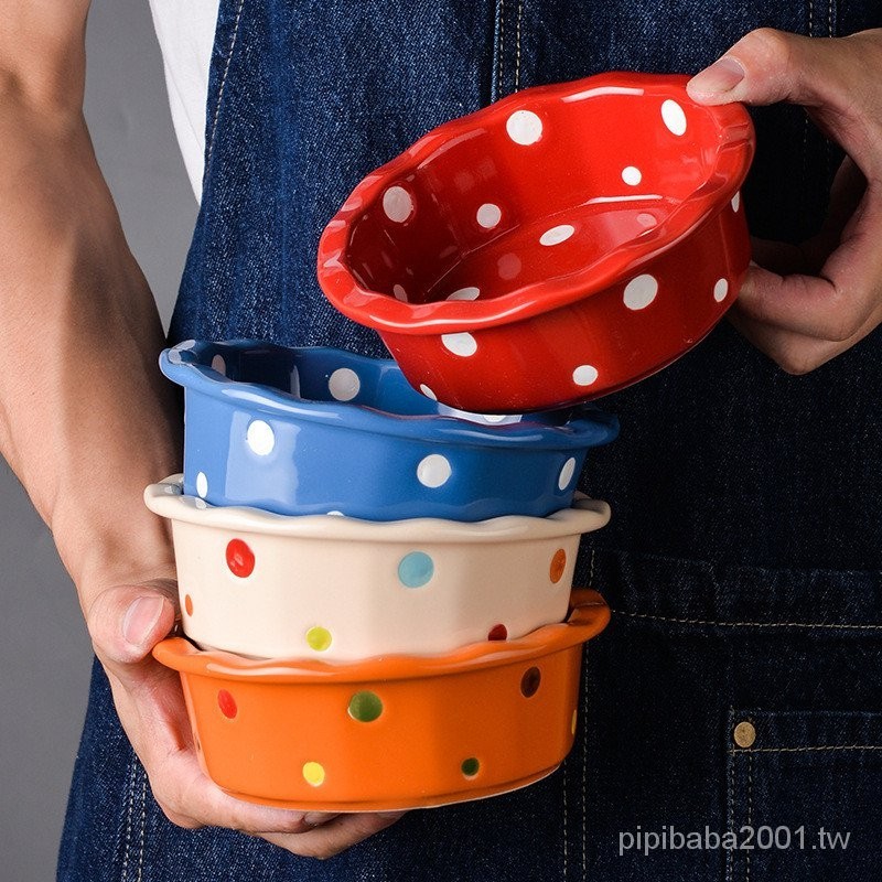 陶瓷波點碗創意水果蔬菜甜品沙拉碗早餐小碗芝士焗飯烘焙烤箱用碗