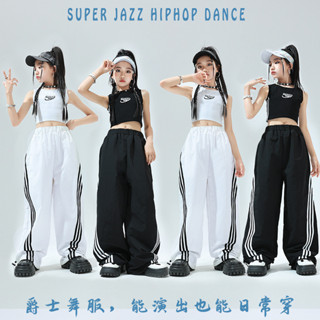 【貝貝樂】新款女童街舞jazz露肚背心短袖套裝 韓版少兒童爵士舞表演服裝 夏季現貨 快速出貨