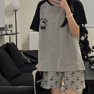 【居家服】凱蒂貓短袖短褲 🛋️HelloKitty睡衣 夏天女款 短袖 可愛 卡通 學生 外穿 夏季 家居服套裝 睡褲
