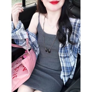 【HOT 本舖】 S-2XL 藍色格子 襯衫外套女 夏季薄款 慵懶風 寬鬆防曬襯衣 休閒百搭 開衫上衣 女衣