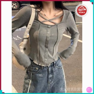 新款上市 桃園出貨🌸 【6886人好評】甜辣妹長袖T恤2025春鞦新款魚骨打底衫設計感修身顯瘦短款ins上衣