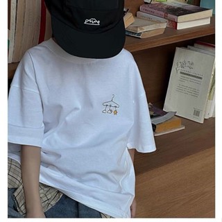 童裝 男女童簡約簡筆畫素色夏季短袖T恤 中大童純棉親膚舒適套頭圓領上衣 兒童趣味卡通衣架小圖案寬鬆時尚上衣