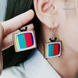 [lucky]電視機造型耳環耳環復古彩色趣味方塊耳墜耳飾女