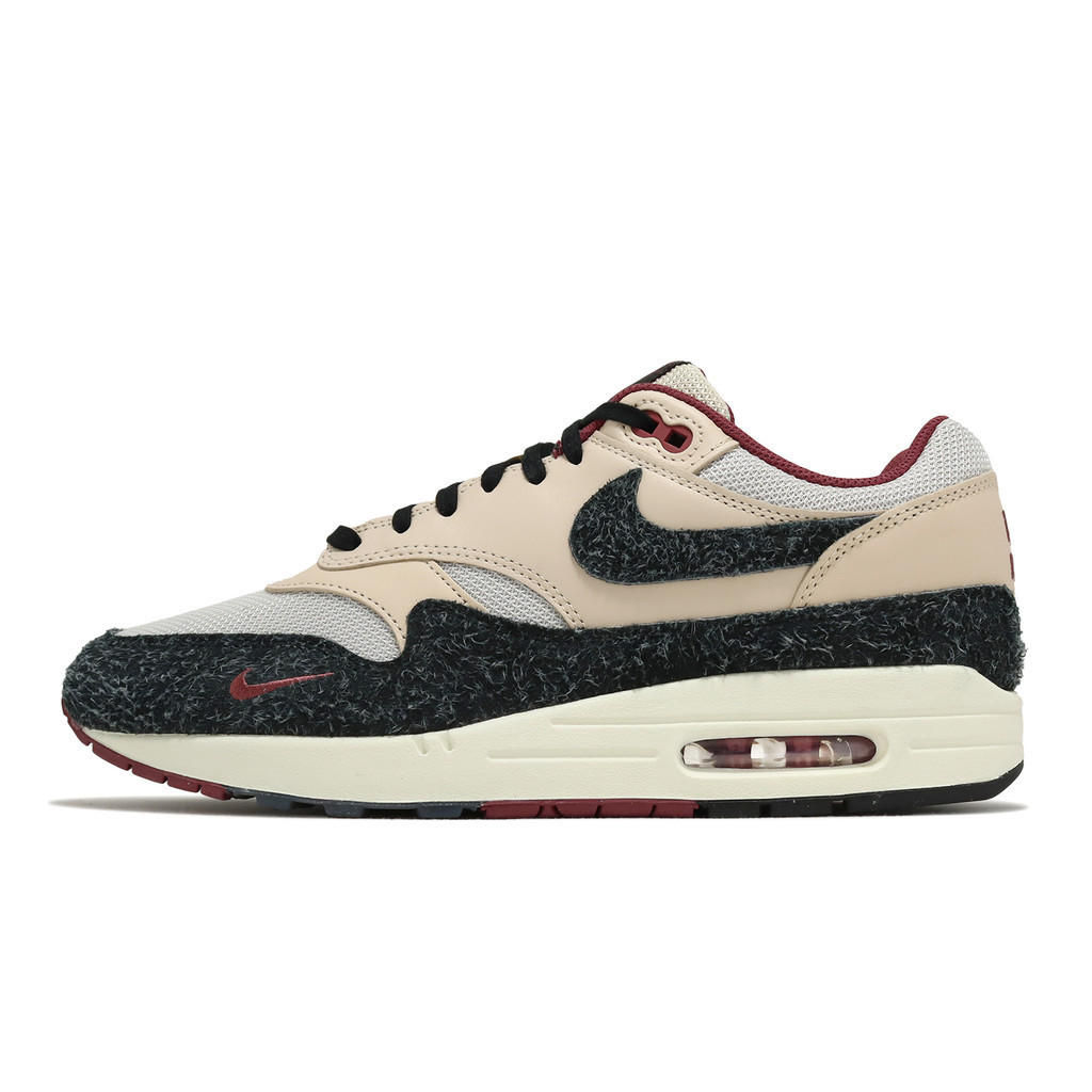 Nike 休閒鞋 Air Max 1 PRM 男鞋 米白 黑 酒紅 麂皮 復古 氣墊【ACS】 FD5743-200