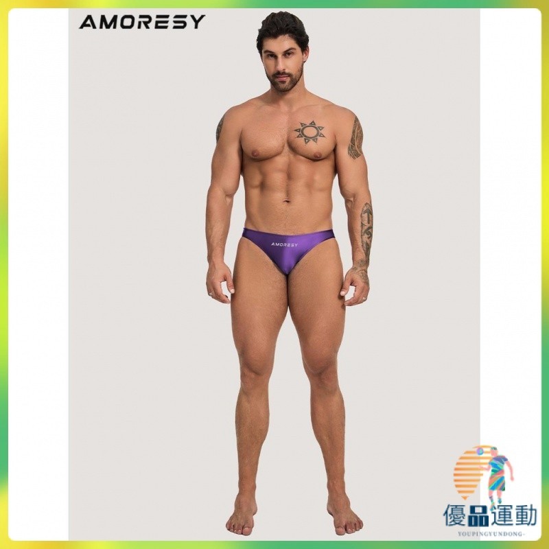 【現貨 當天發出】AMORESY Oceanus系列氨綸男士素色超低腰性感運動舒適丁字泳褲