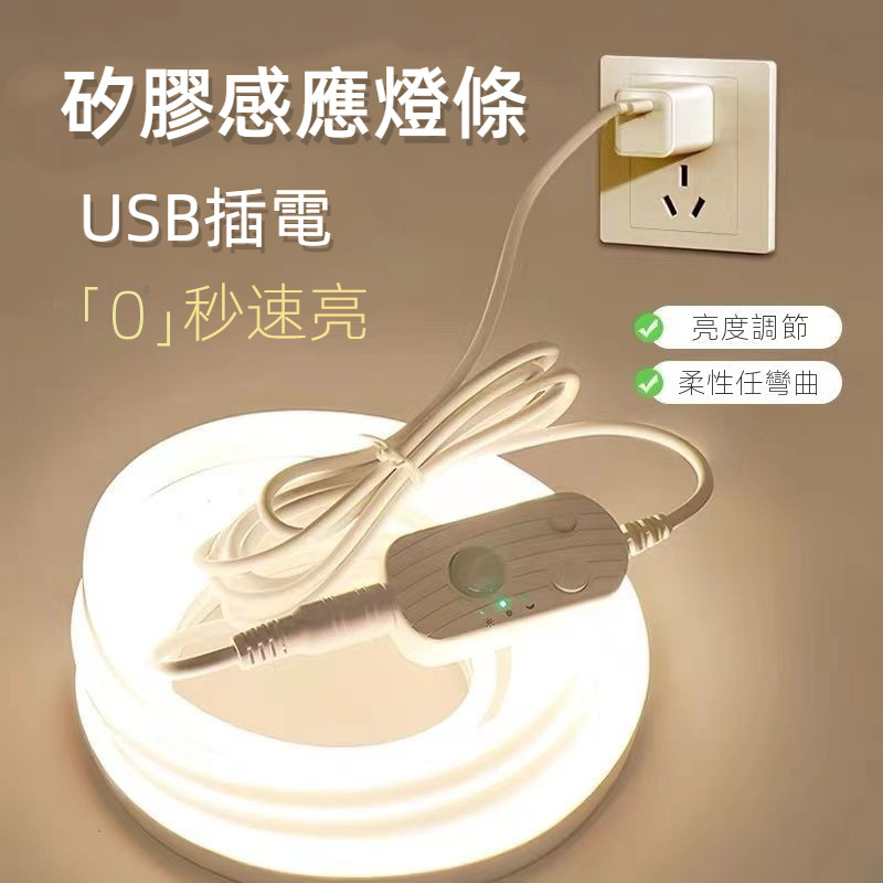 人體感應LED矽膠燈條 5V USB帶開關矽膠燈條 人體感應燈條 無光斑點霓虹燈帶床衣櫥櫃感應燈條