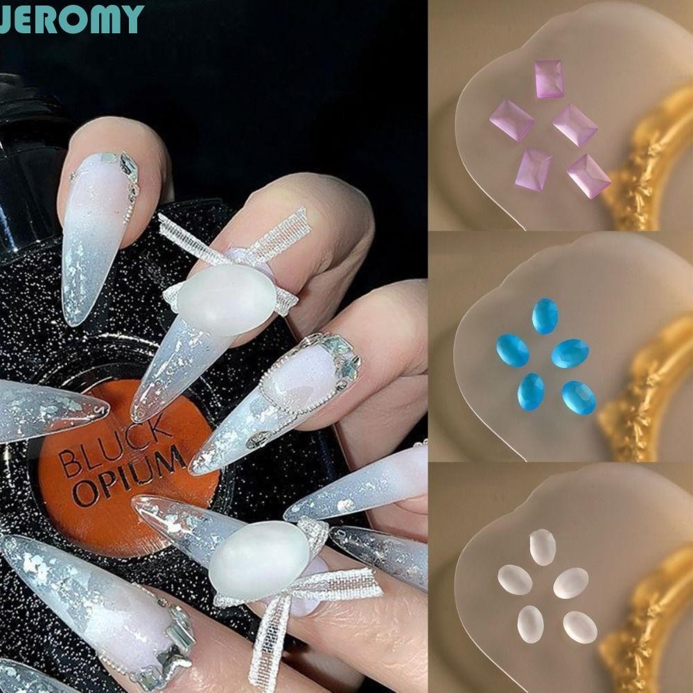 JEROMY5件釘鋯石珠寶,糖果色顏色透明指甲平底鑽,Partysu迷你橢圓形果凍指甲飾品魅力