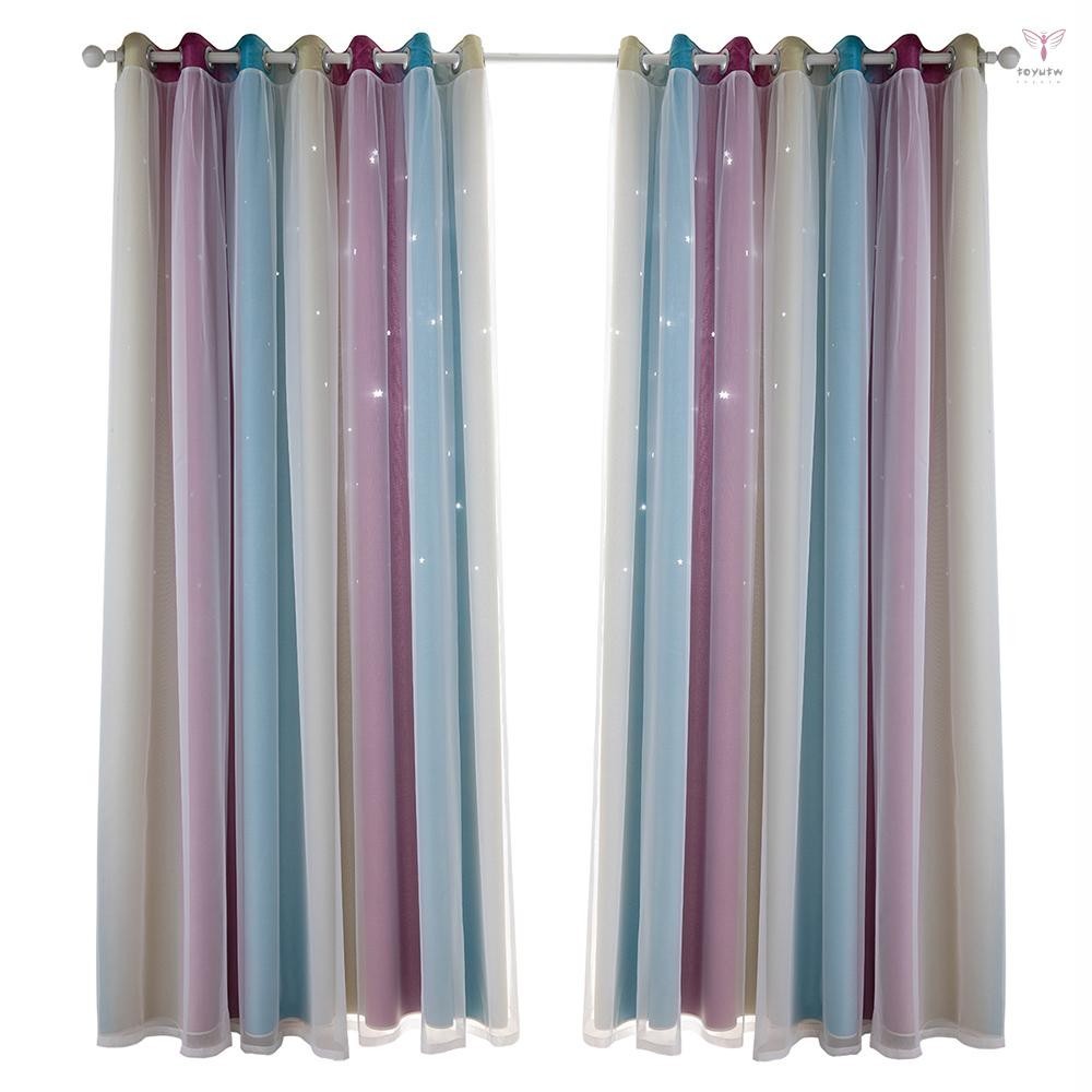 Uurig)星星窗簾星星遮光窗簾兒童女孩臥室客廳彩色雙層星星窗簾,2 個面板(53Wx85L,紫色)