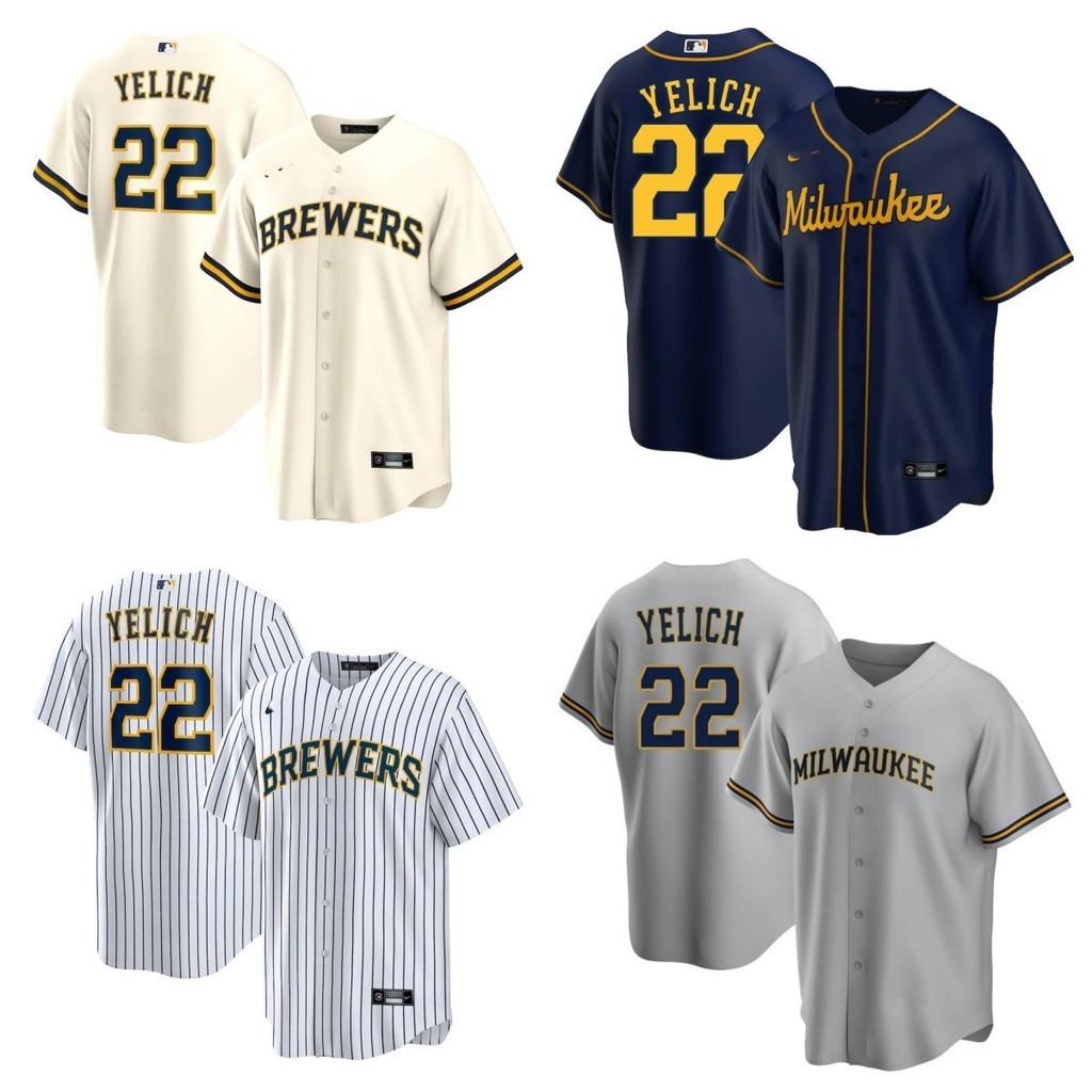 MLB棒球球衣釀酒人Milwaukee Brewers 22 Yelich Adams 27城市city棒球服