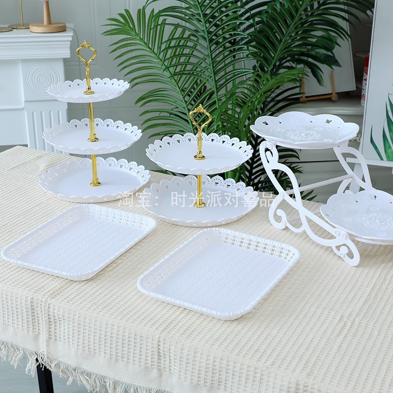 現貨【甜品臺】甜品臺 蛋糕架子 塑膠歐式點心架 多層 三層 家用托盤 水果盤 婚禮展示架