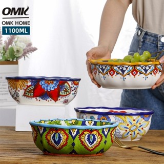 Omk美式手繪陶瓷麵包碗沙拉碗水果碗甜品碗