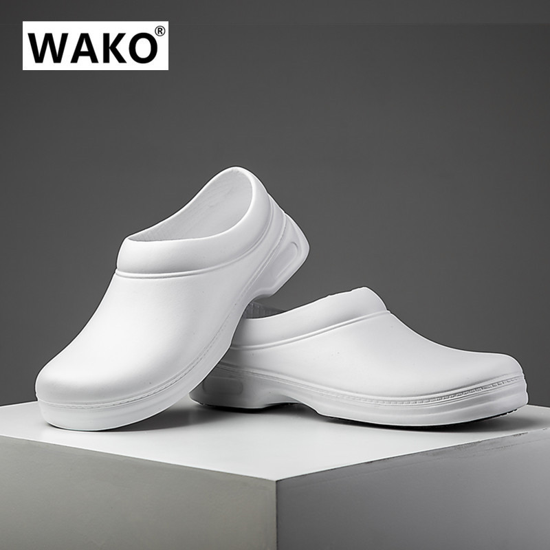 WAKO滑克防滑廚師鞋 防水防油安全防護鞋 白色餐廳廚房工作鞋雨鞋