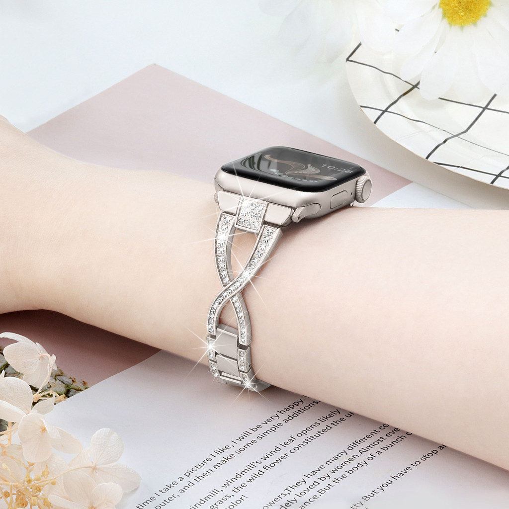 蘋果手錶 錶帶 鑲鑽手鍊 春夏季爆款 適用 iWatch錶帶 S9女士手鏈 AppleWatchS8 手錶帶
