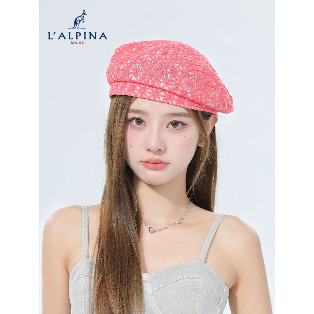 阿爾皮納袋鼠帽子女甜美可愛鏤空貝雷帽夏季薄款透氣百搭畫家帽子