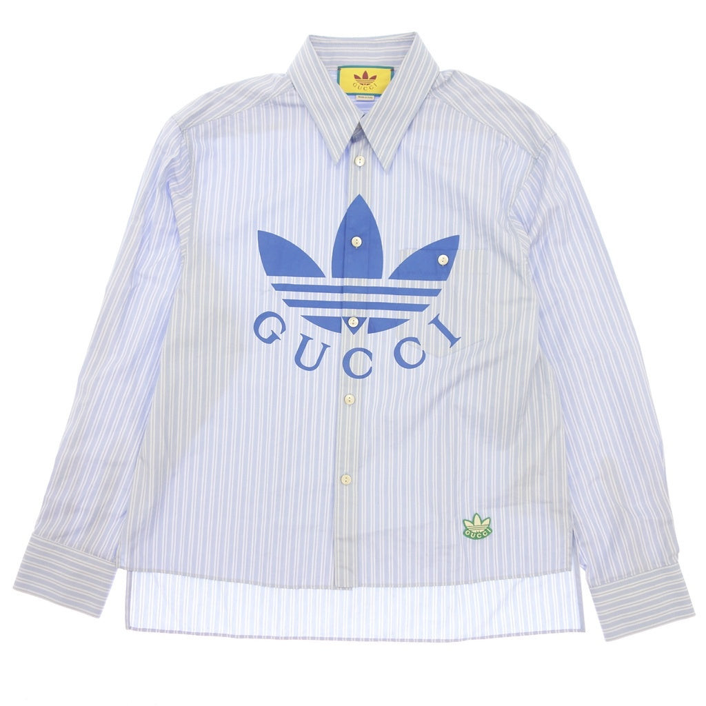 Gucci 古馳 Adidas襯衫男用 藍色 棉 條紋 尺寸1 日本直送 二手