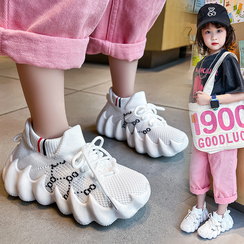 兒童椰子鞋2024新款男女童網面透氣飛織鞋跑步運動鞋