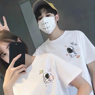 韓國卡通情侶印花上衣INS風夏裝寬鬆T恤圓領襯衫