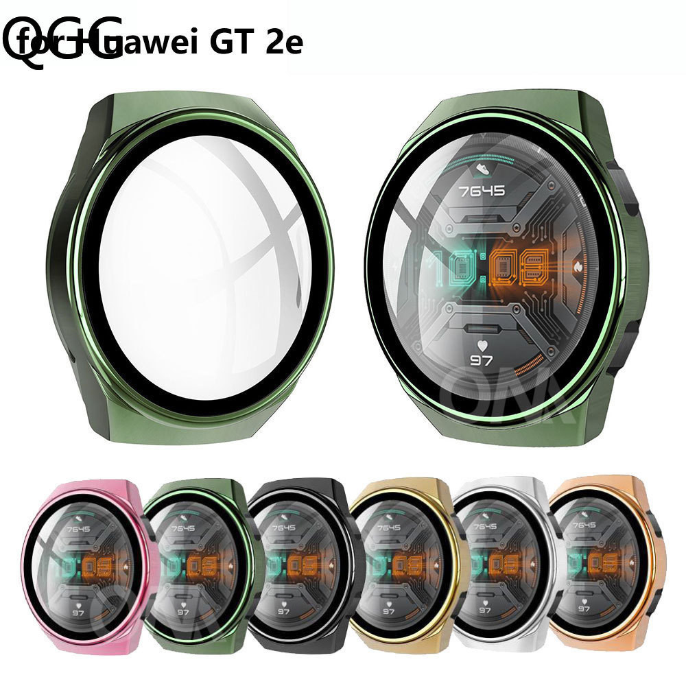 適用華為GT 2e電鍍PC鋼化膜一體保護殼全包帶觸摸屏手表殼現貨