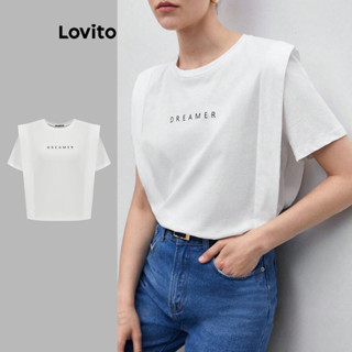 Lovito 女式休閒字母時尚T恤 L88AD179