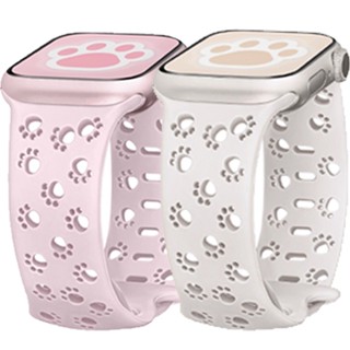 雕刻錶帶狗爪圖案矽膠手鍊錶帶相容 Apple watch 44mm 40mm 45mm 49mm 41mm 38 42m