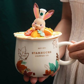 陶瓷帶蓋 咖啡杯 星巴克馬克杯 夏季楓葉 狐狸兔子 馬克杯