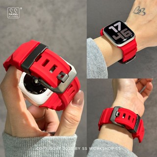 【店鋪熱銷】適用蘋果applewatch高階感 爆款紅色野徑運動矽膠iwatch錶帶s10